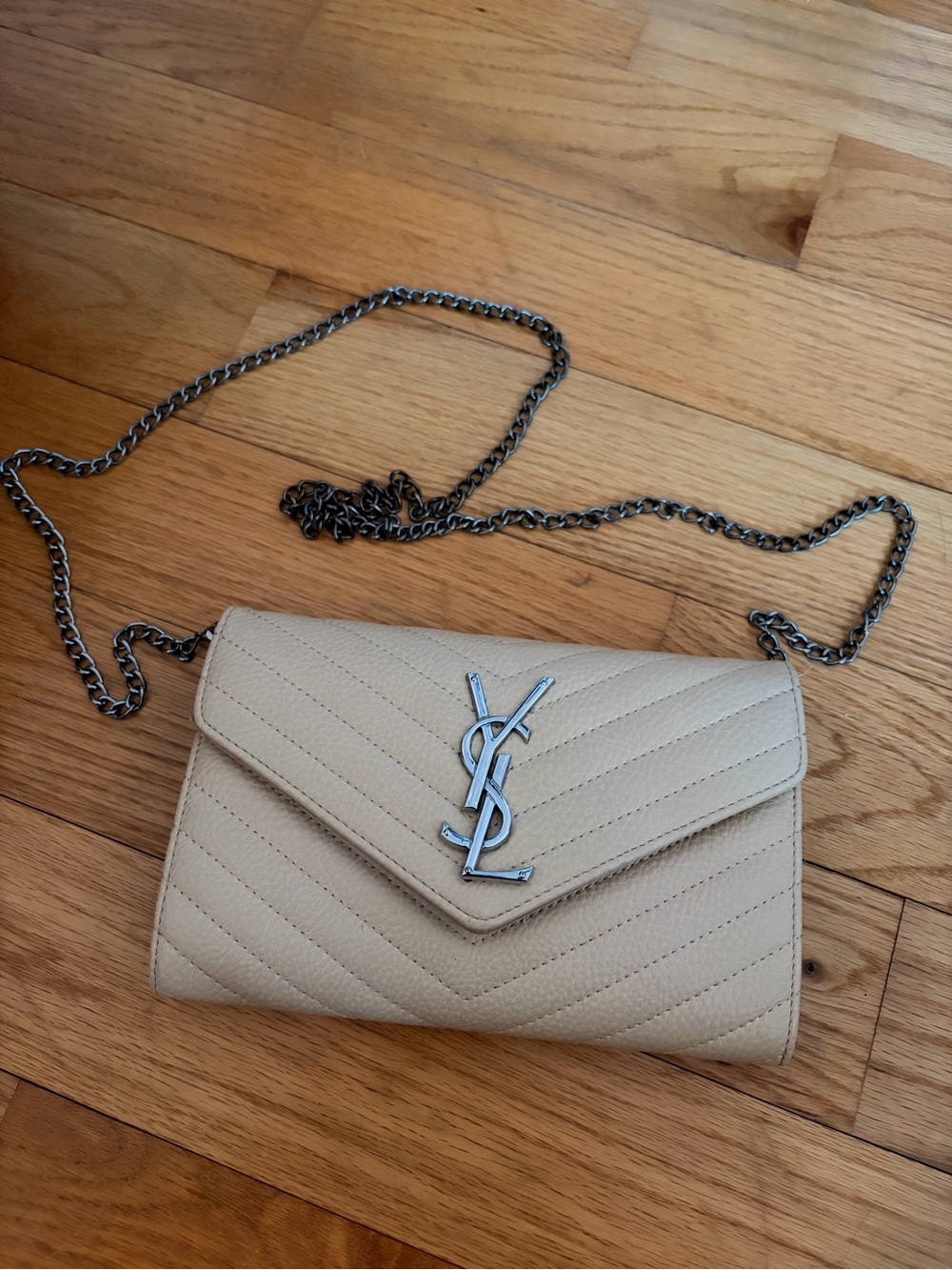 Saint Laurent Cream Quilted Leather Chain Crossbody